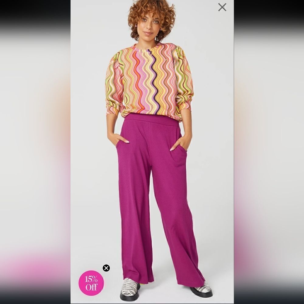 TEREZ Wide Leg Ribbed Pants Raspberry Color NWOT MSRP $162 Small